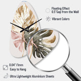 Gold And White Philodendron Leaf II - Asymmetric Metal Wall Clock