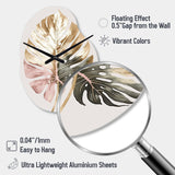Gold And White Philodendron Leaf II - Asymmetric Metal Wall Clock