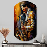 Saxophone Player On Stage I - Asymmetric Metal Wall Clock