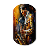 Saxophone Player On Stage I - Asymmetric Metal Wall Clock