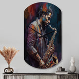 Saxophone Player On Stage III - Asymmetric Metal Wall Clock