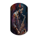 Saxophone Player On Stage III - Asymmetric Metal Wall Clock