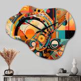 Orange And Blue Geometric Vibrations I - Asymmetric Metal Wall Clock