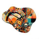 Orange And Blue Geometric Vibrations I - Asymmetric Metal Wall Clock