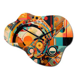 Orange And Blue Geometric Vibrations I - Asymmetric Metal Wall Clock
