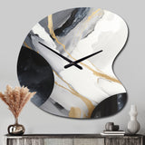 Black And Gold Harmony Of Marble I - Asymmetric Metal Wall Clock