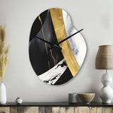 Black And Gold Harmony Of Marble IV - Asymmetric Metal Wall Clock