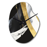 Black And Gold Harmony Of Marble IV - Asymmetric Metal Wall Clock