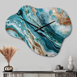 Blue Gold Half Circle Marble Abstract IV - Asymmetric Metal Wall Clock