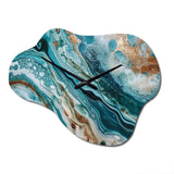 Blue Gold Half Circle Marble Abstract IV - Asymmetric Metal Wall Clock