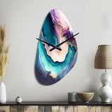 Blue Purple Abstract Geode I - Asymmetric Metal Wall Clock