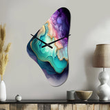 Blue Purple Abstract Geode II - Asymmetric Metal Wall Clock