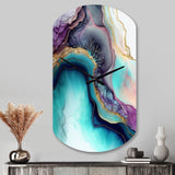 Blue Purple Abstract Geode III - Asymmetric Metal Wall Clock