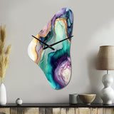 Green Purple Abstract Geode - Asymmetric Metal Wall Clock