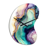 Green Purple Abstract Geode - Asymmetric Metal Wall Clock