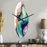 Green Purple Abstract Geode - Asymmetric Metal Wall Clock