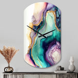 Green Purple Abstract Geode - Asymmetric Metal Wall Clock