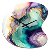 Green Purple Abstract Geode - Asymmetric Metal Wall Clock