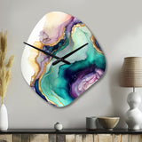 Green Purple Abstract Geode - Asymmetric Metal Wall Clock