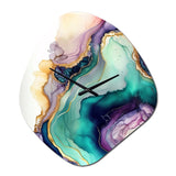 Green Purple Abstract Geode - Asymmetric Metal Wall Clock