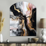 Black Gold Marble Splash I - Asymmetric Metal Wall Clock