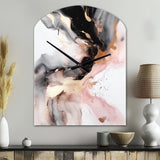 Pink Black Textured Splash Marble I - Asymmetric Metal Wall Clock