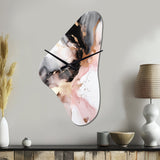 Pink Black Textured Splash Marble I - Asymmetric Metal Wall Clock