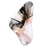 Pink Black Textured Splash Marble I - Asymmetric Metal Wall Clock