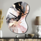 Pink Black Textured Splash Marble I - Asymmetric Metal Wall Clock