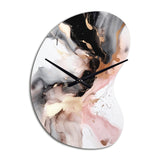 Pink Black Textured Splash Marble I - Asymmetric Metal Wall Clock