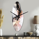 Pink Black Textured Splash Marble I - Asymmetric Metal Wall Clock