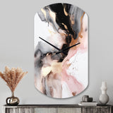 Pink Black Textured Splash Marble I - Asymmetric Metal Wall Clock