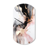 Pink Black Textured Splash Marble I - Asymmetric Metal Wall Clock