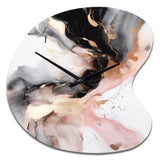 Pink Black Textured Splash Marble I - Asymmetric Metal Wall Clock