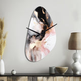 Pink Black Textured Splash Marble I - Asymmetric Metal Wall Clock