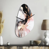Pink Black Textured Splash Marble I - Asymmetric Metal Wall Clock