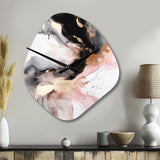 Pink Black Textured Splash Marble I - Asymmetric Metal Wall Clock