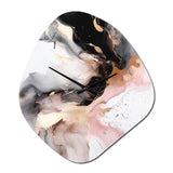Pink Black Textured Splash Marble I - Asymmetric Metal Wall Clock
