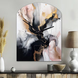 Pink Black Textured Splash Marble II - Asymmetric Metal Wall Clock