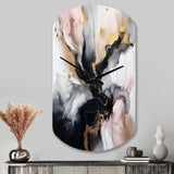 Pink Black Textured Splash Marble II - Asymmetric Metal Wall Clock