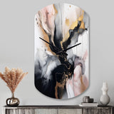 Pink Black Textured Splash Marble II - Asymmetric Metal Wall Clock