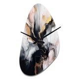 Pink Black Textured Splash Marble II - Asymmetric Metal Wall Clock