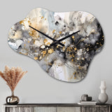 Grey Gold Delicate Abstract Brushstrokes II - Asymmetric Metal Wall Clock