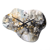 Grey Gold Delicate Abstract Brushstrokes II - Asymmetric Metal Wall Clock
