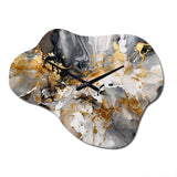 Grey Gold Delicate Abstract Brushstrokes IV - Asymmetric Metal Wall Clock