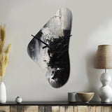 Black And White Delicate Brushstrokes II - Asymmetric Metal Wall Clock