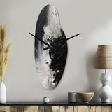 Black And White Delicate Brushstrokes II - Asymmetric Metal Wall Clock