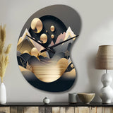 Dreamy Golden Mountain II - Asymmetric Metal Wall Clock