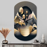 Dreamy Golden Mountain II - Asymmetric Metal Wall Clock