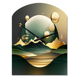 Dreamy Golden Mountain III - Asymmetric Metal Wall Clock